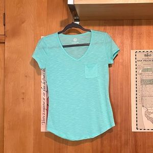 SO - Lightweight Flowy V-Neck Tee Shirt - Relaxed Fit - Teal Blue